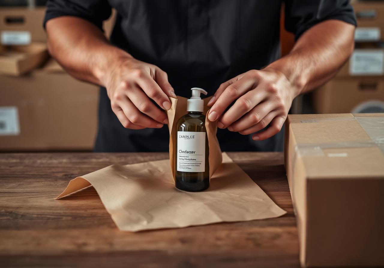 Order being hand-wrapped in kraft paper at the Al Jarash Philadelphia packing table