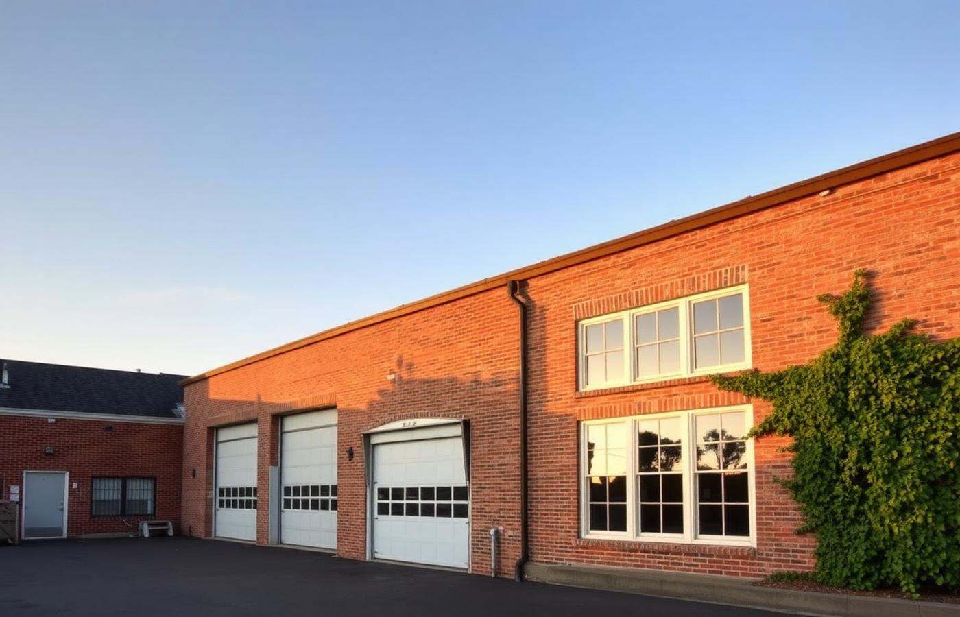 Al Jarash brick warehouse exterior at golden hour, Portsmouth Rhode Island